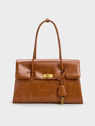 CHARLES & KEITH Women Kerry Trapeze Tote Bag_Distressed Tan