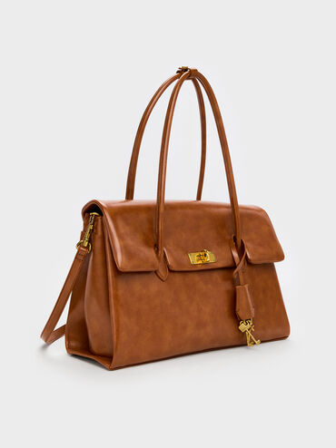 CHARLES & KEITH Women Kerry Trapeze Tote Bag_Distressed Tan