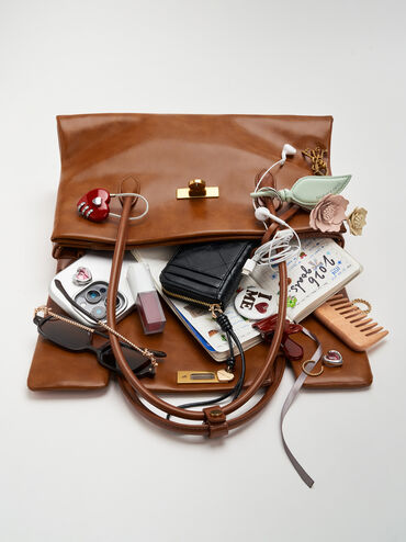 CHARLES & KEITH Women Kerry Trapeze Tote Bag_Distressed Tan