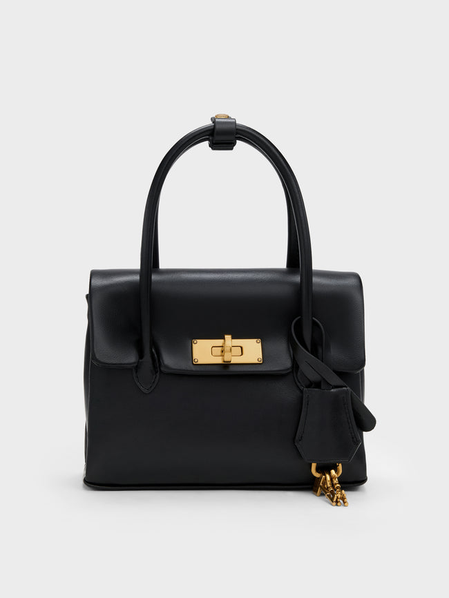 CHARLES & KEITH Women Mini Kerry Turn-Lock Tote Bag_Black