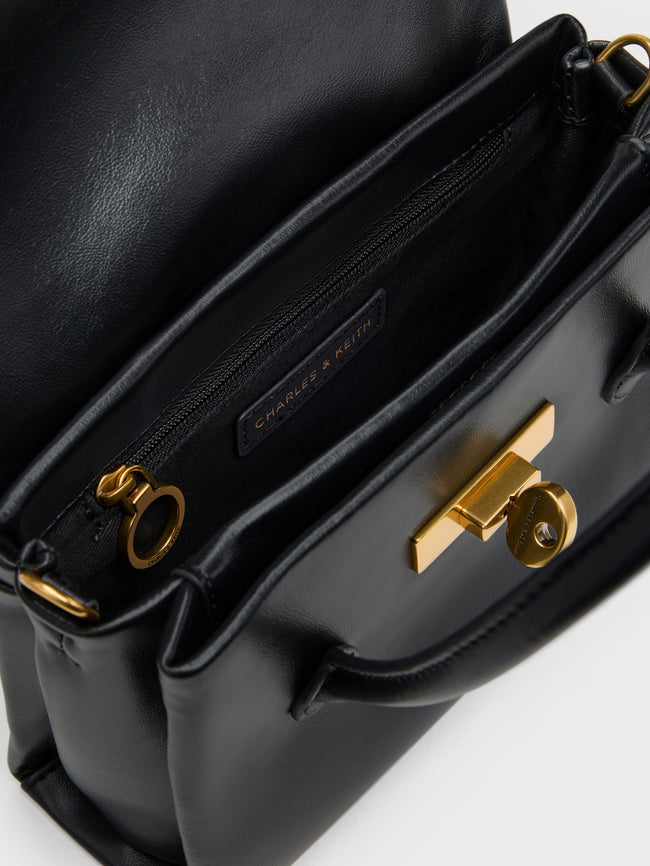 CHARLES & KEITH Women Mini Kerry Turn-Lock Tote Bag_Black