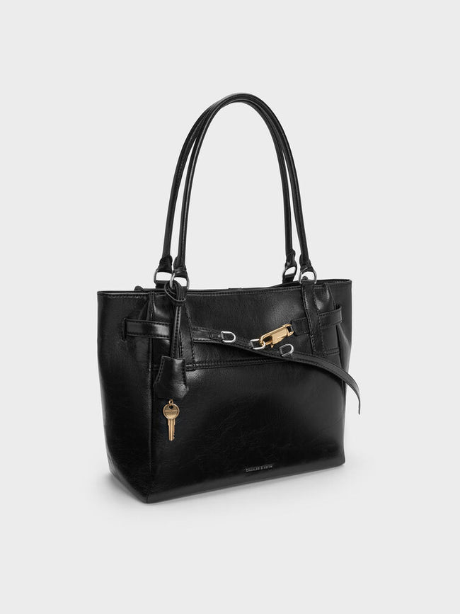 CHARLES & KEITH Women Delfina Belted Tote Bag -Noir