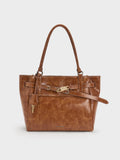 CHARLES & KEITH Women Delfina Belted Tote Bag - Distressed Tan