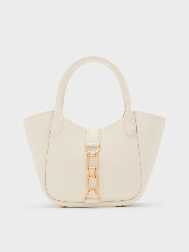 CHARLES & KEITH Women Agatha Chain-Accent Tote Bag_Cream