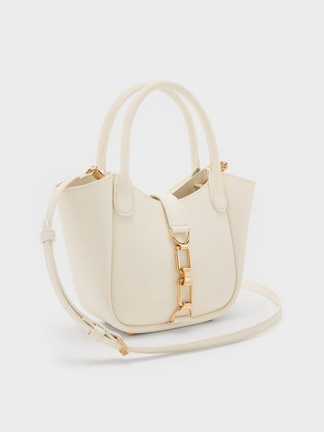 CHARLES & KEITH Women Agatha Chain-Accent Tote Bag_Cream