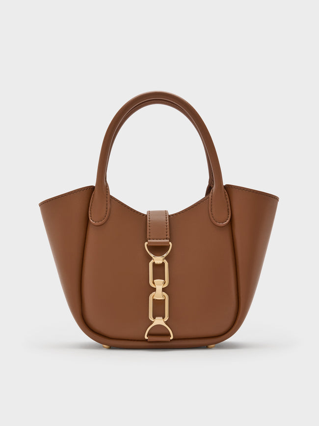 CHARLES & KEITH Women Agatha Chain-Accent Tote Bag_Chocolate