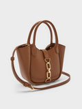 CHARLES & KEITH Women Agatha Chain-Accent Tote Bag_Chocolate