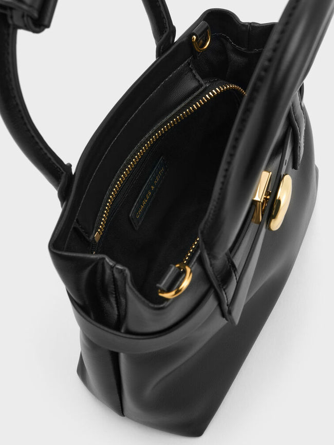CHARLES & KEITH Women Mini Behn Belted Tote Bag -Black