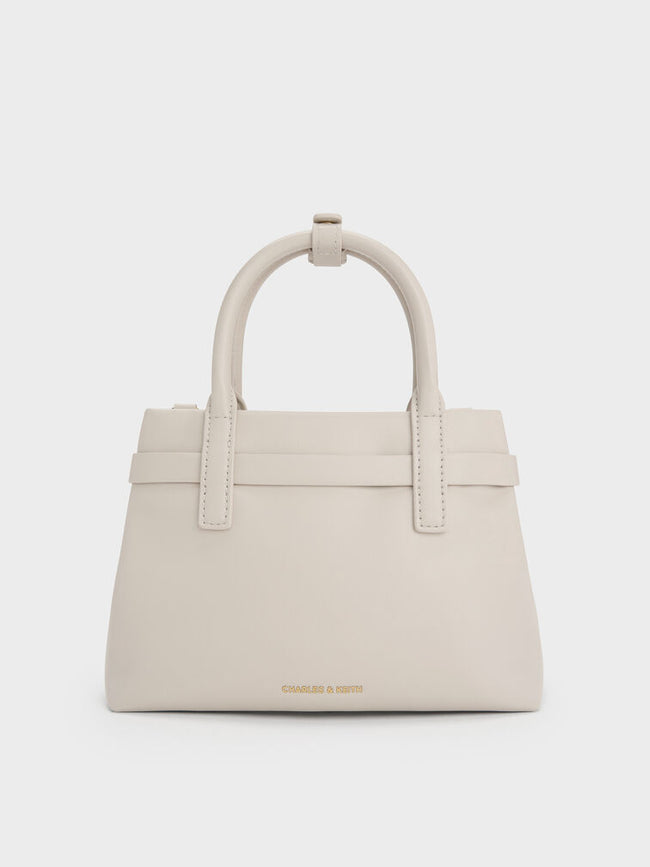 CHARLES & KEITH Women Mini Behn Belted Tote Bag -Shell Grey