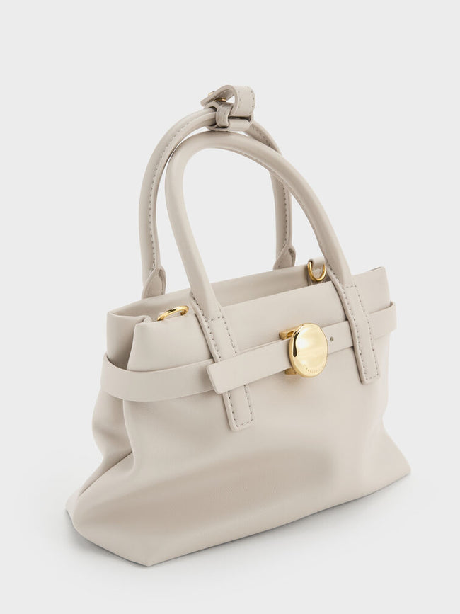 CHARLES & KEITH Women Mini Behn Belted Tote Bag -Shell Grey