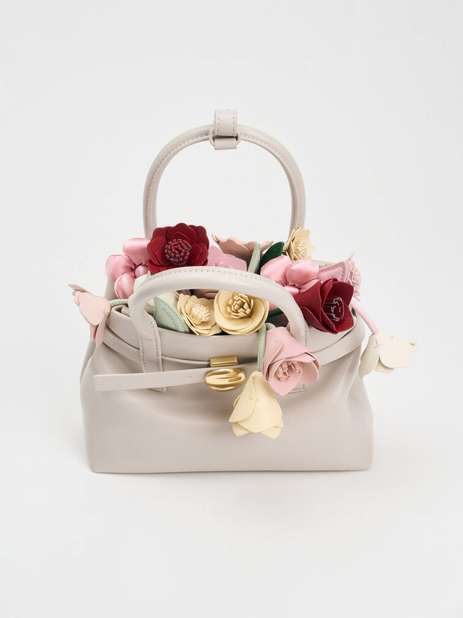 CHARLES & KEITH Women Mini Behn Belted Tote Bag -Shell Grey