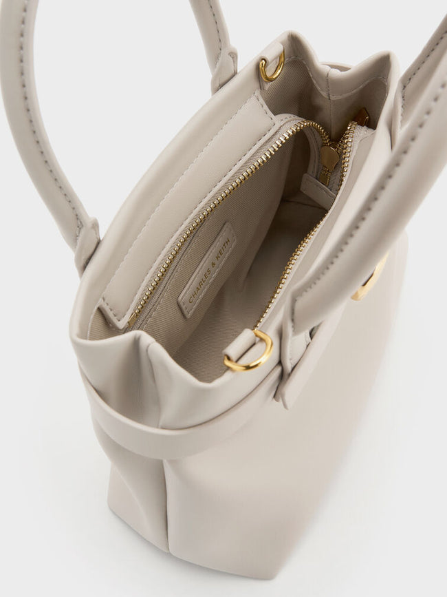 CHARLES & KEITH Women Mini Behn Belted Tote Bag -Shell Grey