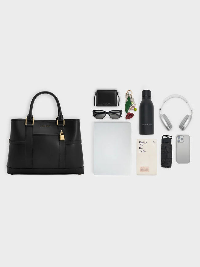CHARLES & KEITH Women Scottie Tote Bag -Black