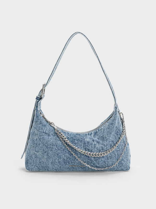 CHARLES & KEITH Women Finley Zip-Around Small Wallet -Denim Blue