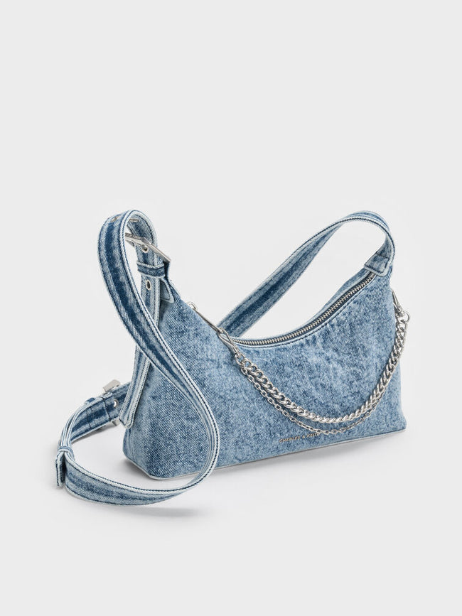 CHARLES & KEITH Women Finley Zip-Around Small Wallet -Denim Blue