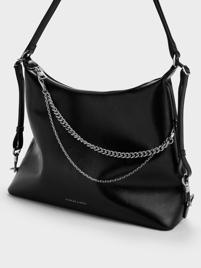 CHARLES & KEITH Women Atwood Chain Hobo Bag_Noir