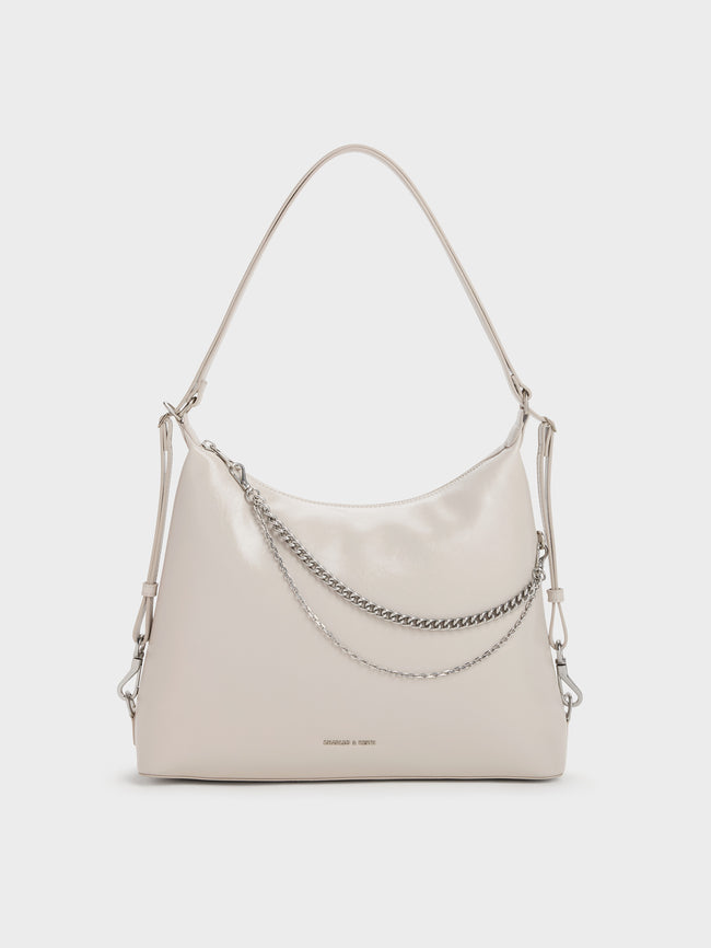 CHARLES & KEITH Women Atwood Chain Hobo Bag_Shell Grey