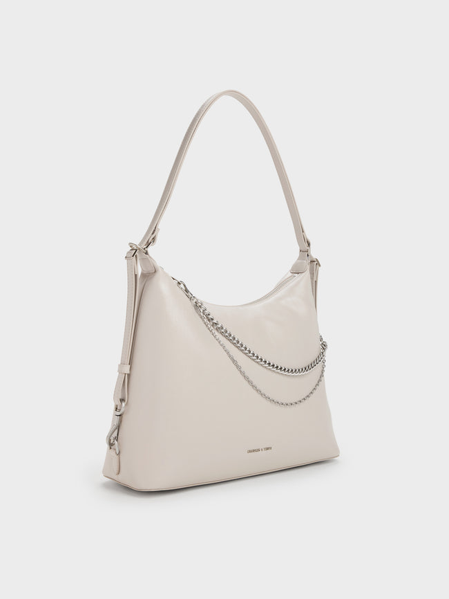 CHARLES & KEITH Women Atwood Chain Hobo Bag_Shell Grey