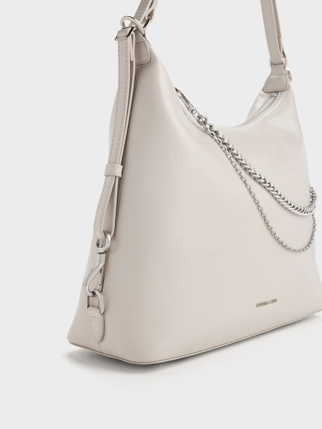 CHARLES & KEITH Women Atwood Chain Hobo Bag_Shell Grey