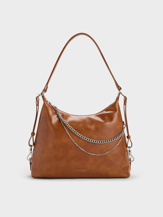 CHARLES & KEITH Women Atwood Chain Hobo Bag_Distressed Tan