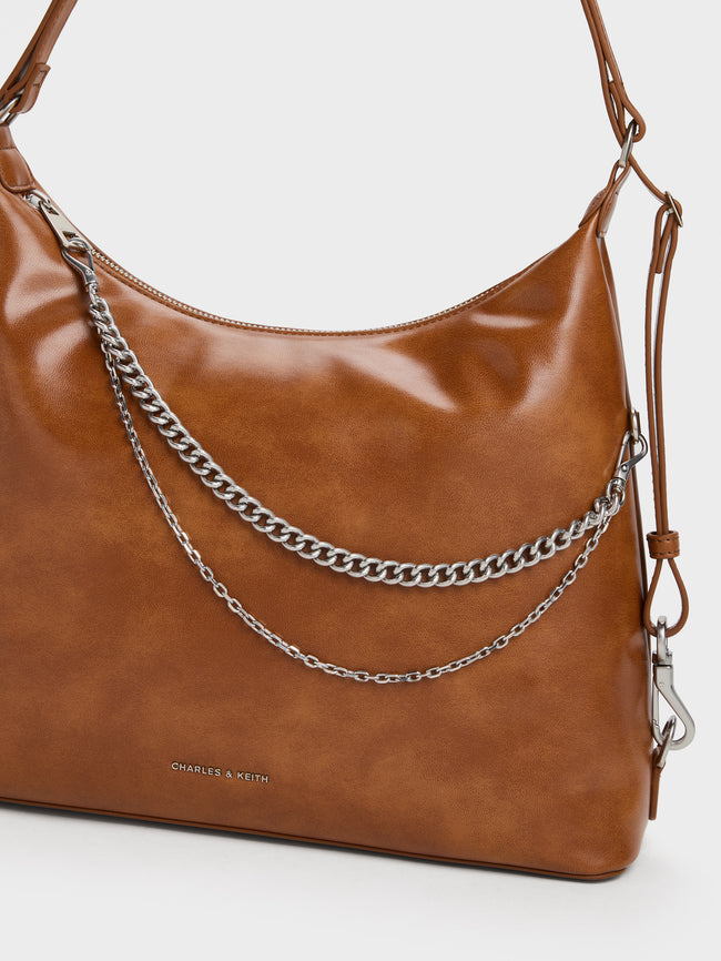 CHARLES & KEITH Women Atwood Chain Hobo Bag_Distressed Tan