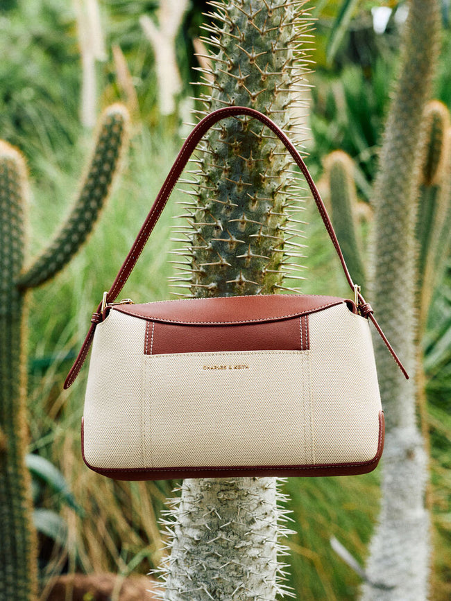 CHARLES & KEITH Women Roan Canvas Top Handle Bag -Brick