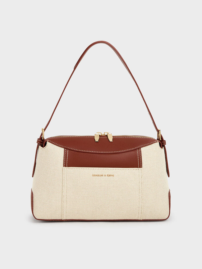 CHARLES & KEITH Women Roan Canvas Top Handle Bag -Brick