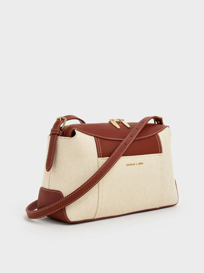 CHARLES & KEITH Women Roan Canvas Top Handle Bag -Brick