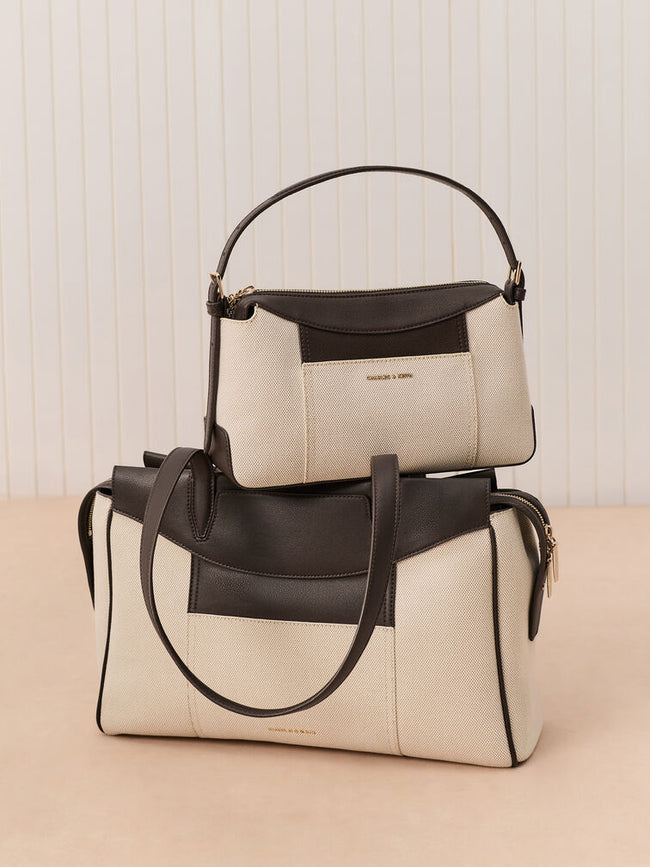 CHARLES & KEITH Women Roan Canvas Top Handle Bag -Espresso Brown