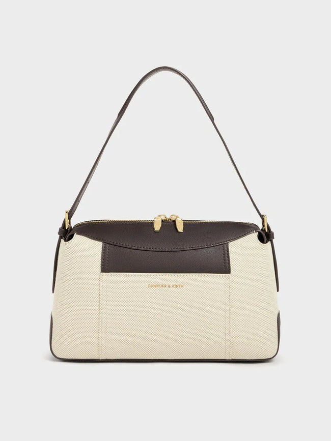 CHARLES & KEITH Women Roan Canvas Top Handle Bag -Espresso Brown