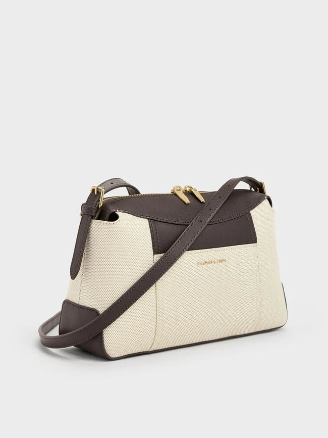 CHARLES & KEITH Women Roan Canvas Top Handle Bag -Espresso Brown