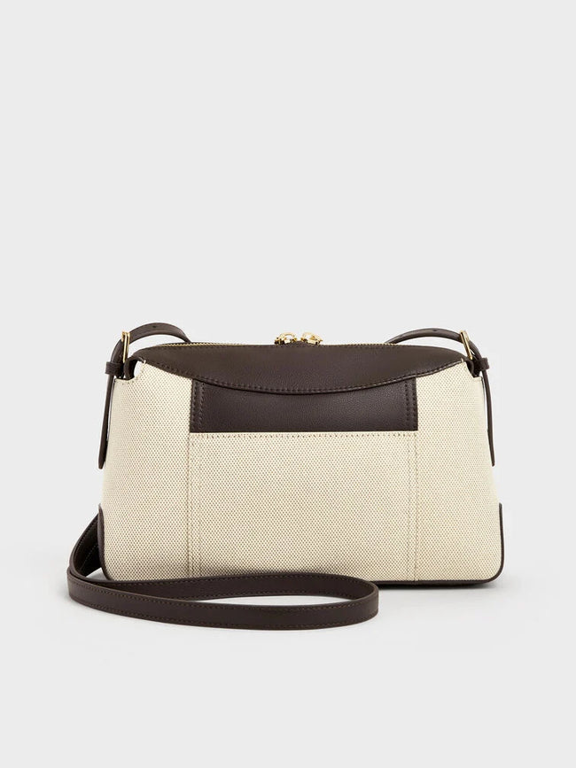 CHARLES & KEITH Women Roan Canvas Top Handle Bag -Espresso Brown
