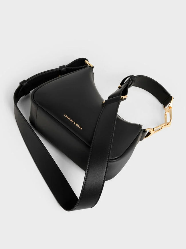 CHARLES & KEITH Women Mini Agatha Chain-Accent Shoulder Bag_Black
