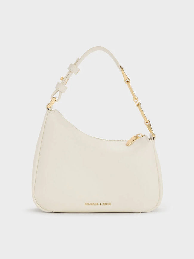 CHARLES & KEITH Women Mini Agatha Chain-Accent Shoulder Bag_Cream