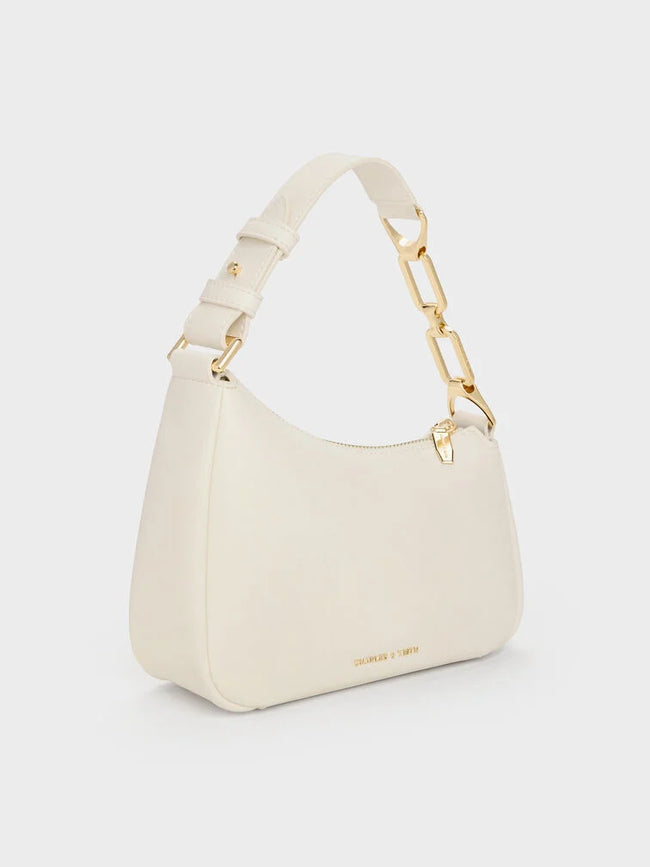 CHARLES & KEITH Women Mini Agatha Chain-Accent Shoulder Bag_Cream