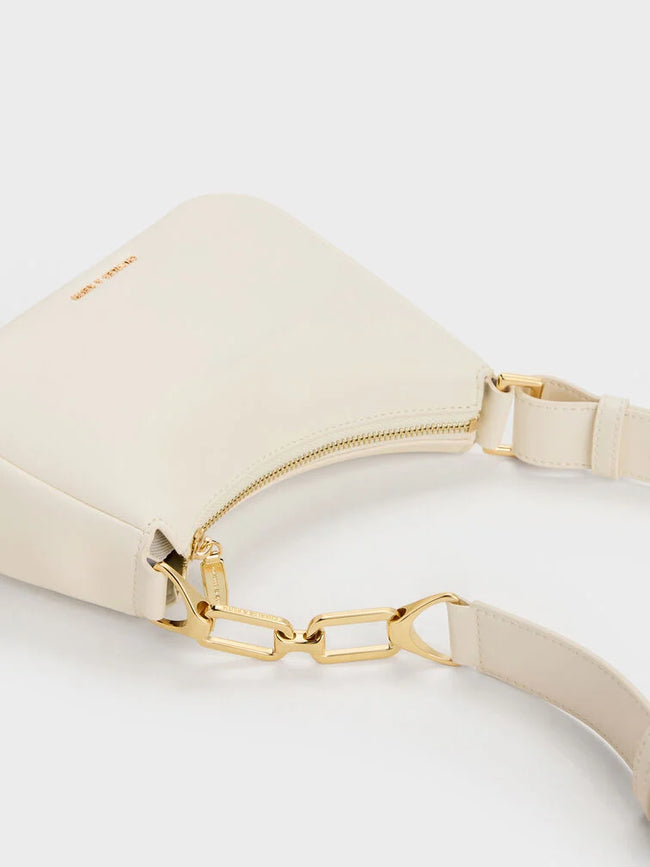 CHARLES & KEITH Women Mini Agatha Chain-Accent Shoulder Bag_Cream