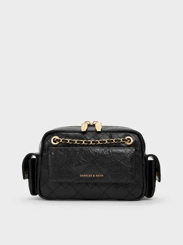 CHARLES & KEITH Women Duo Quilted Crossbody Bag_Black