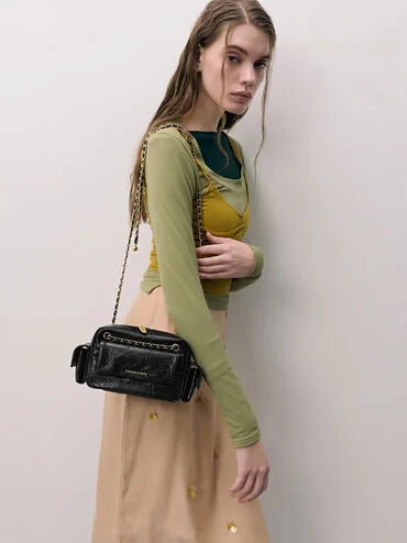 CHARLES & KEITH Women Duo Quilted Crossbody Bag_Black