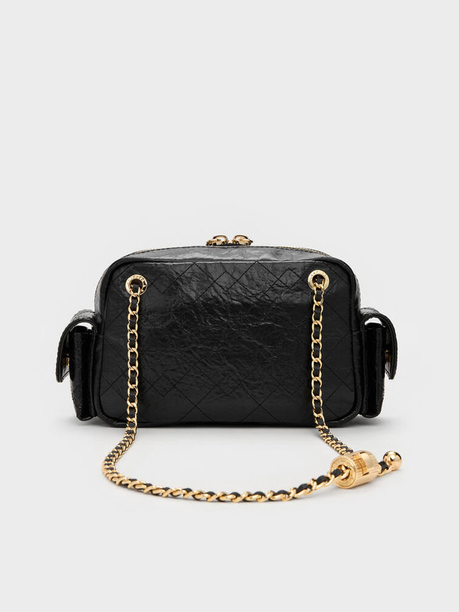 CHARLES & KEITH Women Duo Quilted Crossbody Bag_Black