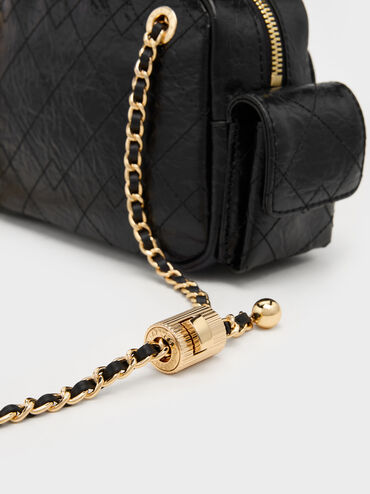 CHARLES & KEITH Women Duo Quilted Crossbody Bag_Black
