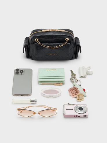 CHARLES & KEITH Women Duo Quilted Crossbody Bag_Black