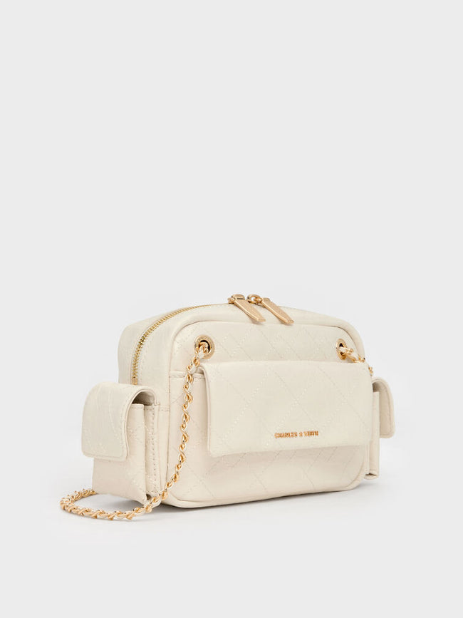CHARLES & KEITH Women Duo Quilted Crossbody Bag_Cream