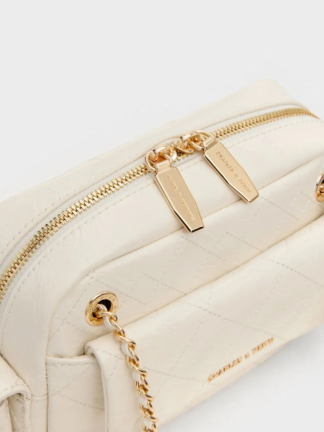 CHARLES & KEITH Women Duo Quilted Crossbody Bag_Cream