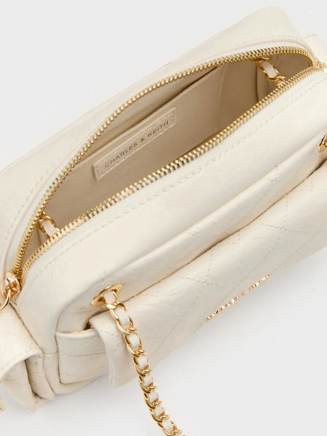 CHARLES & KEITH Women Duo Quilted Crossbody Bag_Cream