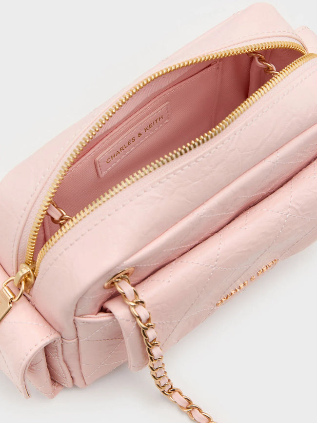 CHARLES & KEITH Women Duo Quilted Crossbody Bag_Soft Pink