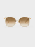 CHARLES & KEITH Women Ophelia Metallic-Accent Square Sunglasses_Cream