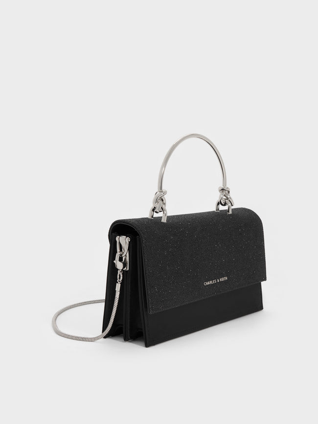 CHARLES & KEITH Women Kristine Glittered Wallet On Chain_Noir