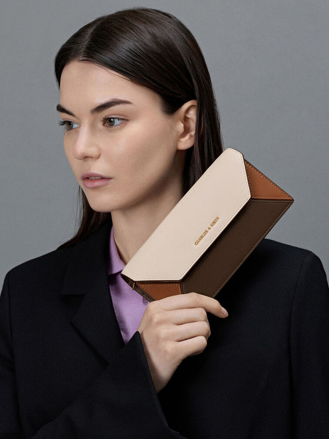 CHARLES & KEITH Women Nasrin Geometric Long Wallet -Multi Brown