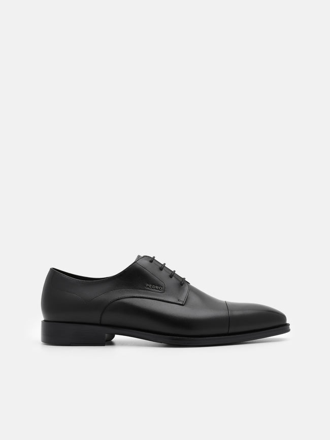 PEDRO Leather Captoe Derby Shoes- Black
