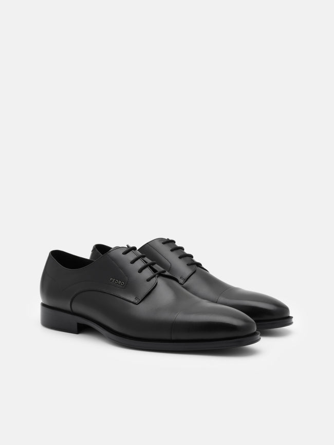 PEDRO Leather Captoe Derby Shoes- Black